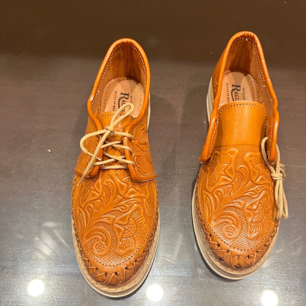 Artesania’s Raguer loafers, tooled leather, NWOT